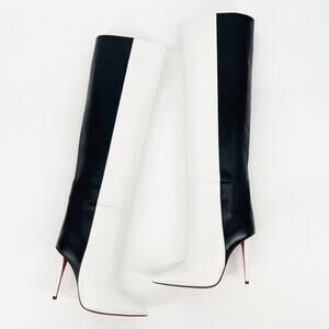 Christian Louboutin Astrilarge Black White Two Tone Tall Knee High Boots EU 36.5
